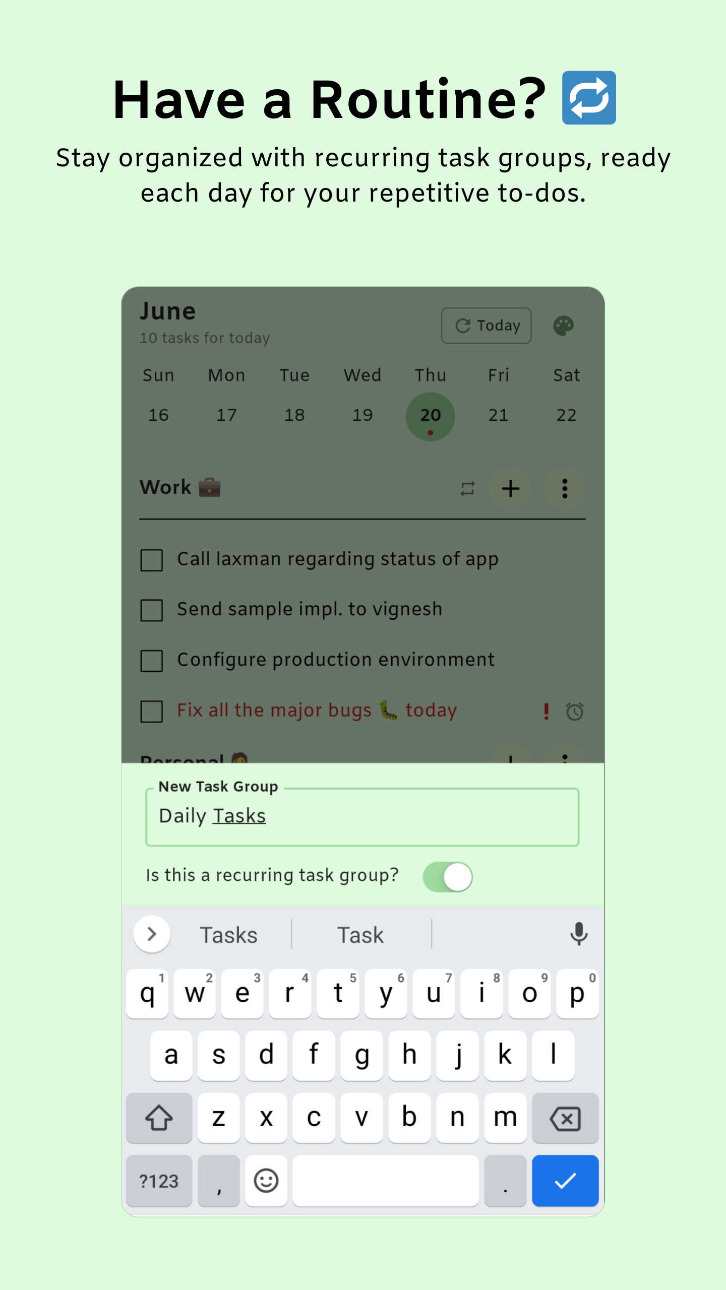 Recurring task groups